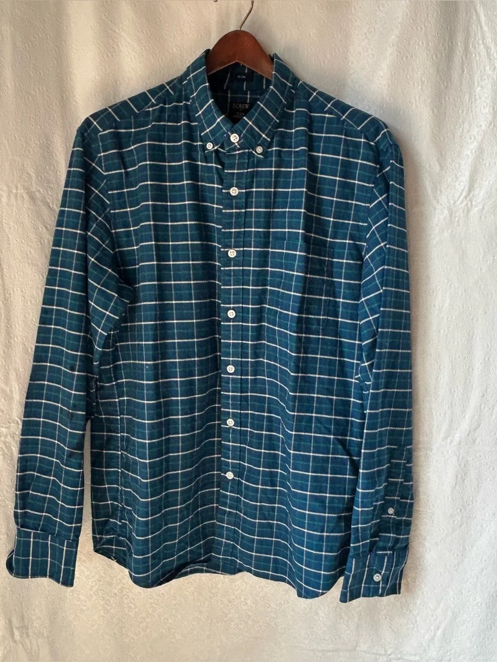 J CREW Flex Oxford Shirt Button-Up Long Sleeve Collared Blue Plaid Size L